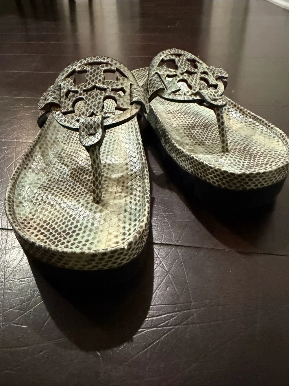 Tory Burch Snake-Print Thong Sandals in Brown/Beige